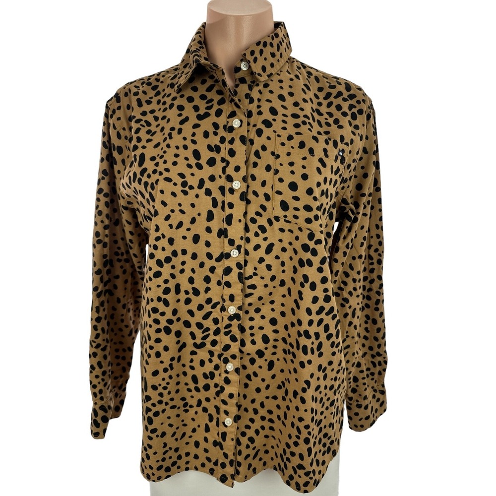 Crown & Ivy Sz PS Blouse Brown & Black Print Long Sleeve Cotton/Spandex Collared